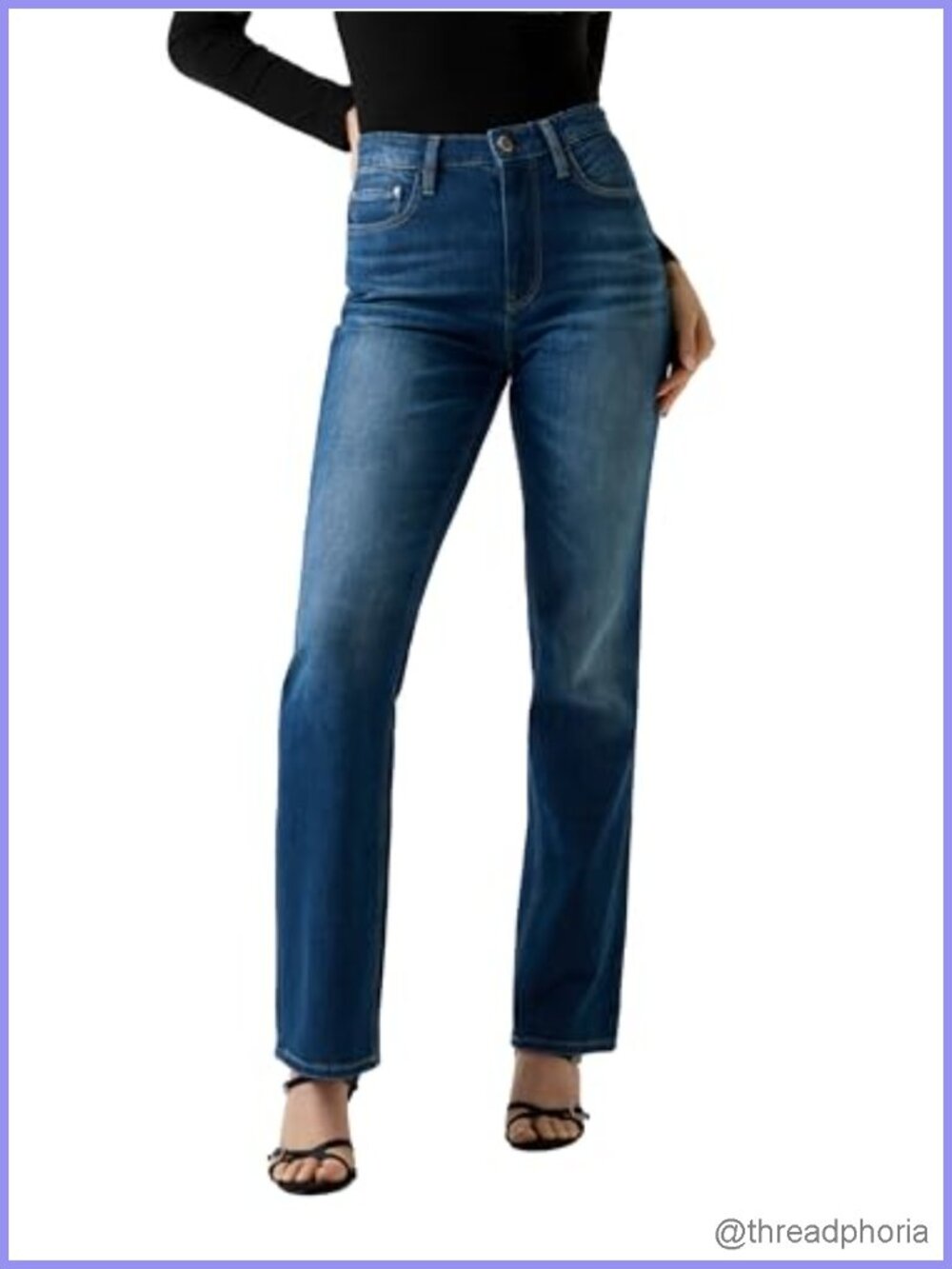 High Rise Straight Leg Jeans Cotton Spandex Zip Fly 33 Inseam
